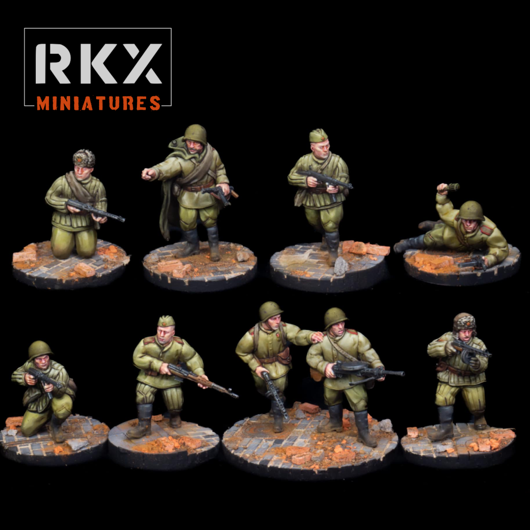 Soviet SMG Platoon - 3d Printed Scale Models 1:56 / 28mm - 30 Infantry - RKX Miniatures