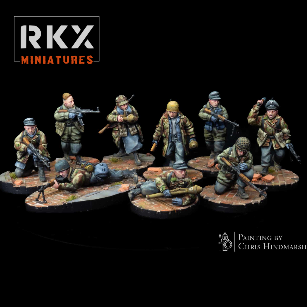 German Fallschirmjäger Mixed Weapon Squad - 3d Printed Scale Models 1:56 / 28mm - 9 Infantry - RKX Miniatures