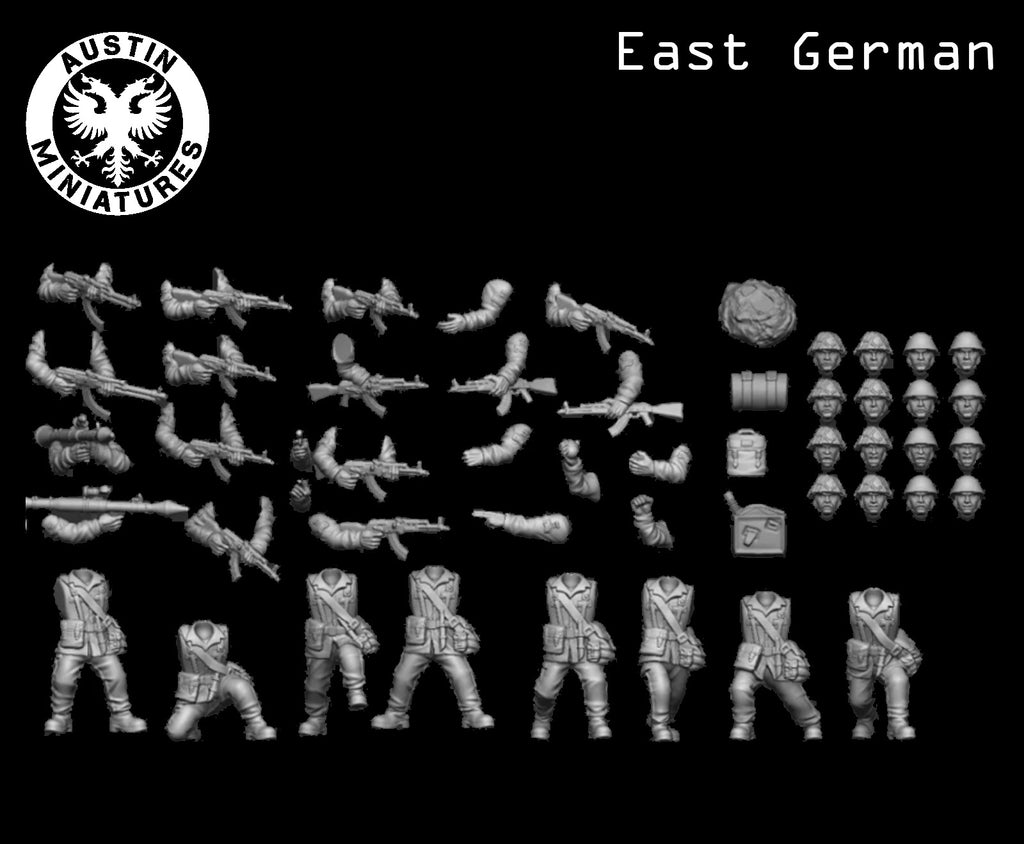East German Infantry Squad - 3d Printed Scale Models 1:56 / 28mm - Austin Miniatures