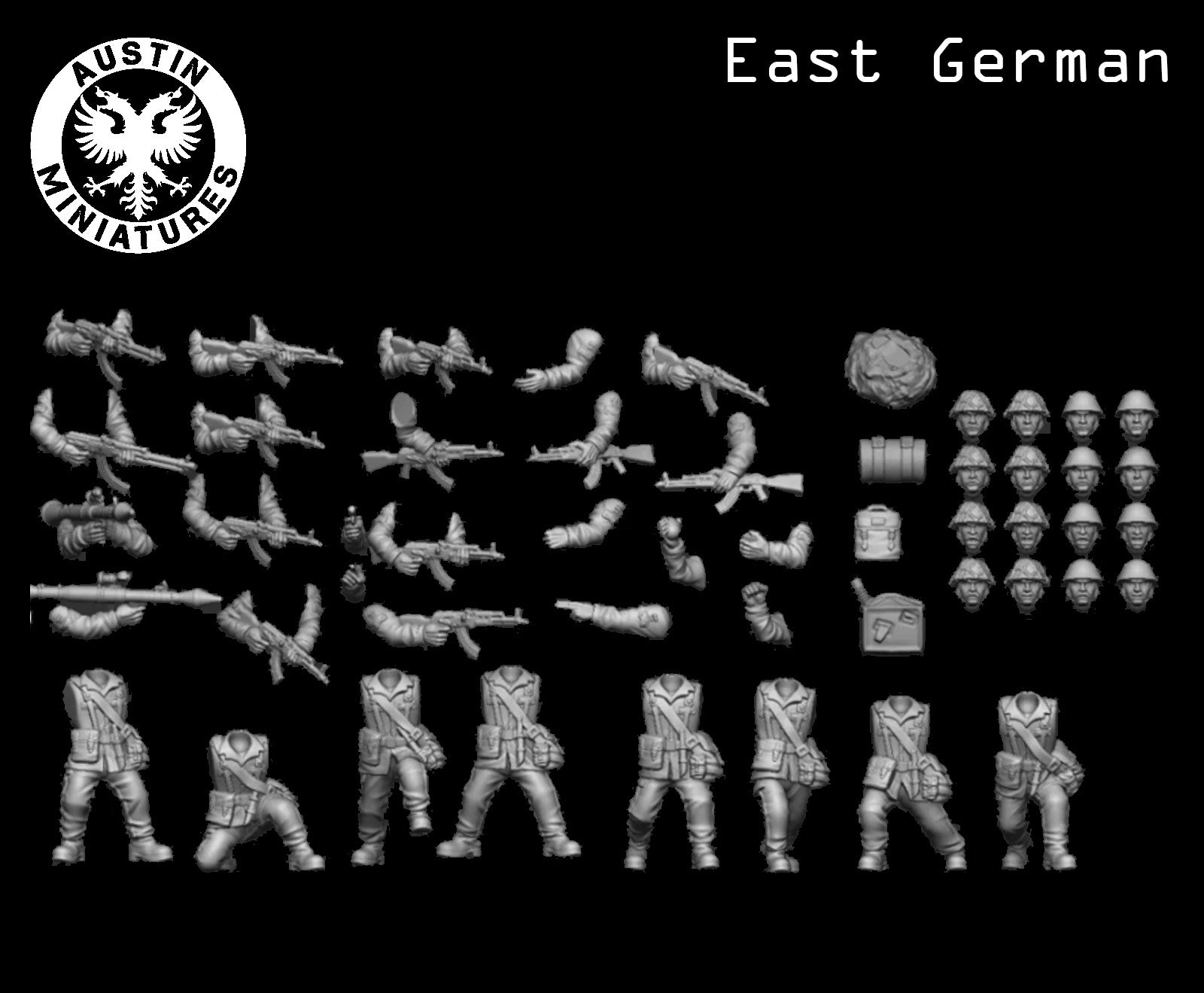 East German Infantry Squad - 3d Printed Scale Models 1:56 / 28mm - Austin Miniatures