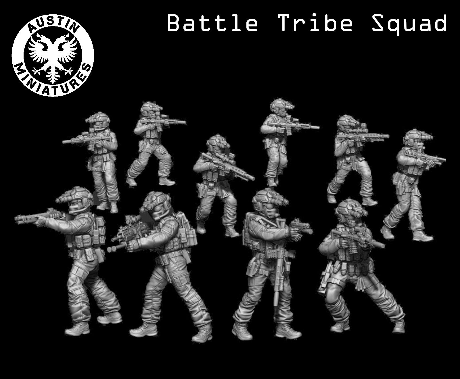 Modern Battle Tribe Infantry Squad - 3d Printed Scale Models 1:56 / 28mm - Austin Miniatures