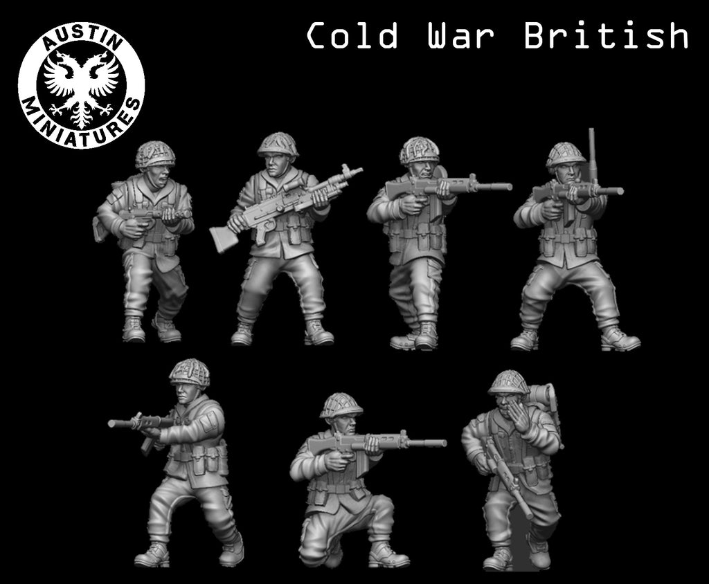 Cold War British Infantry Squad - 3d Printed Scale Models 1:56 / 28mm - Austin Miniatures