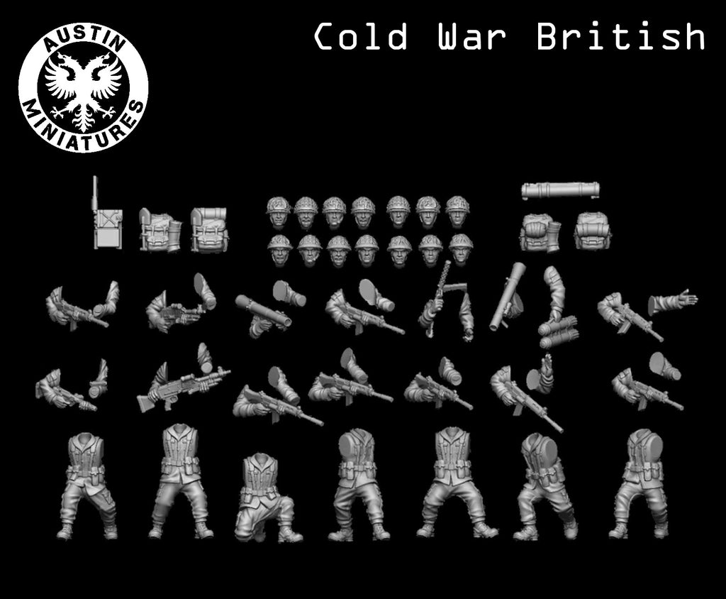 Cold War British Infantry Squad - 3d Printed Scale Models 1:56 / 28mm - Austin Miniatures
