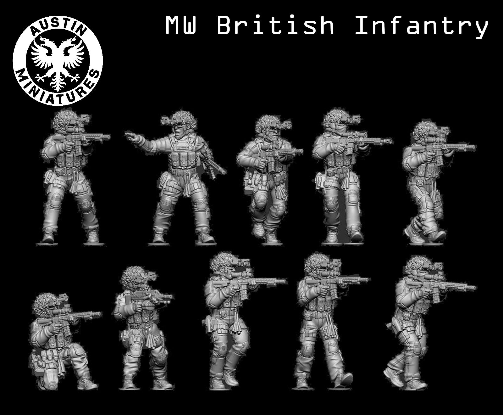 Modern British Infantry Squad - 3d Printed Scale Models 1:56 / 28mm - Austin Miniatures