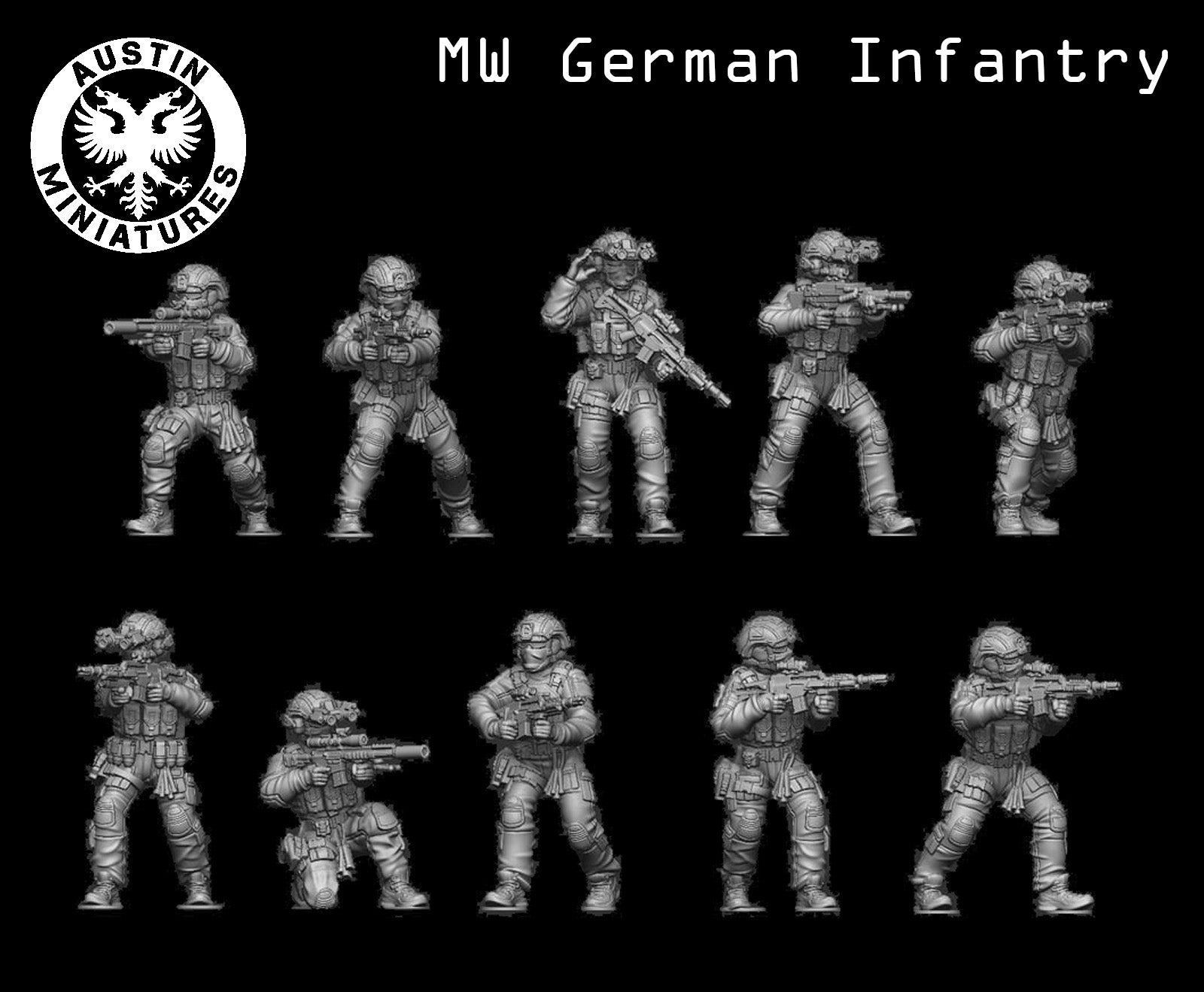 Modern German Infantry Squad - 3d Printed Scale Models 1:56 / 28mm - Austin Miniatures