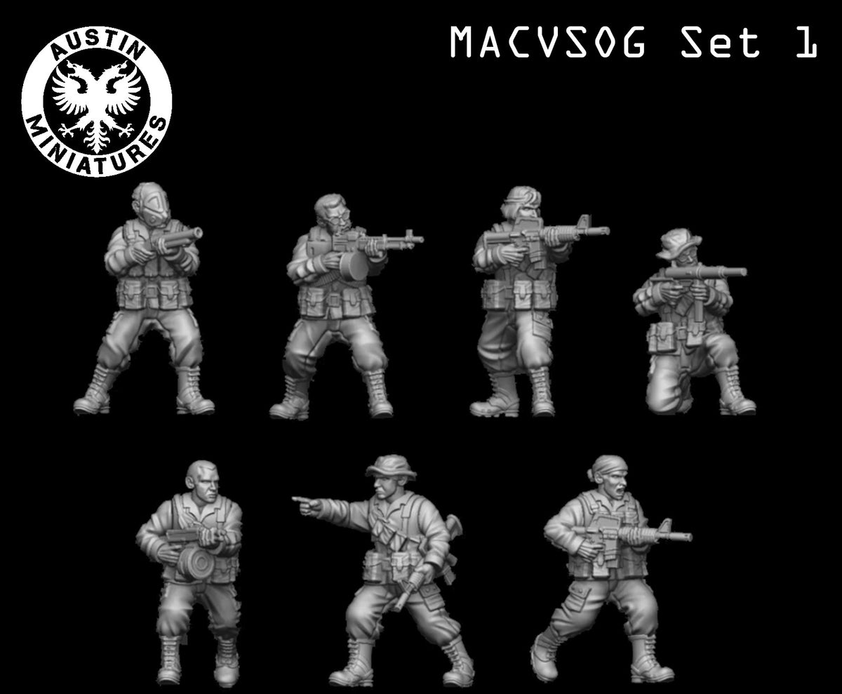 Cold War MACV SOG Squad Set 1 - 3d Printed Scale Models 1:56 / 28mm - Austin Miniatures