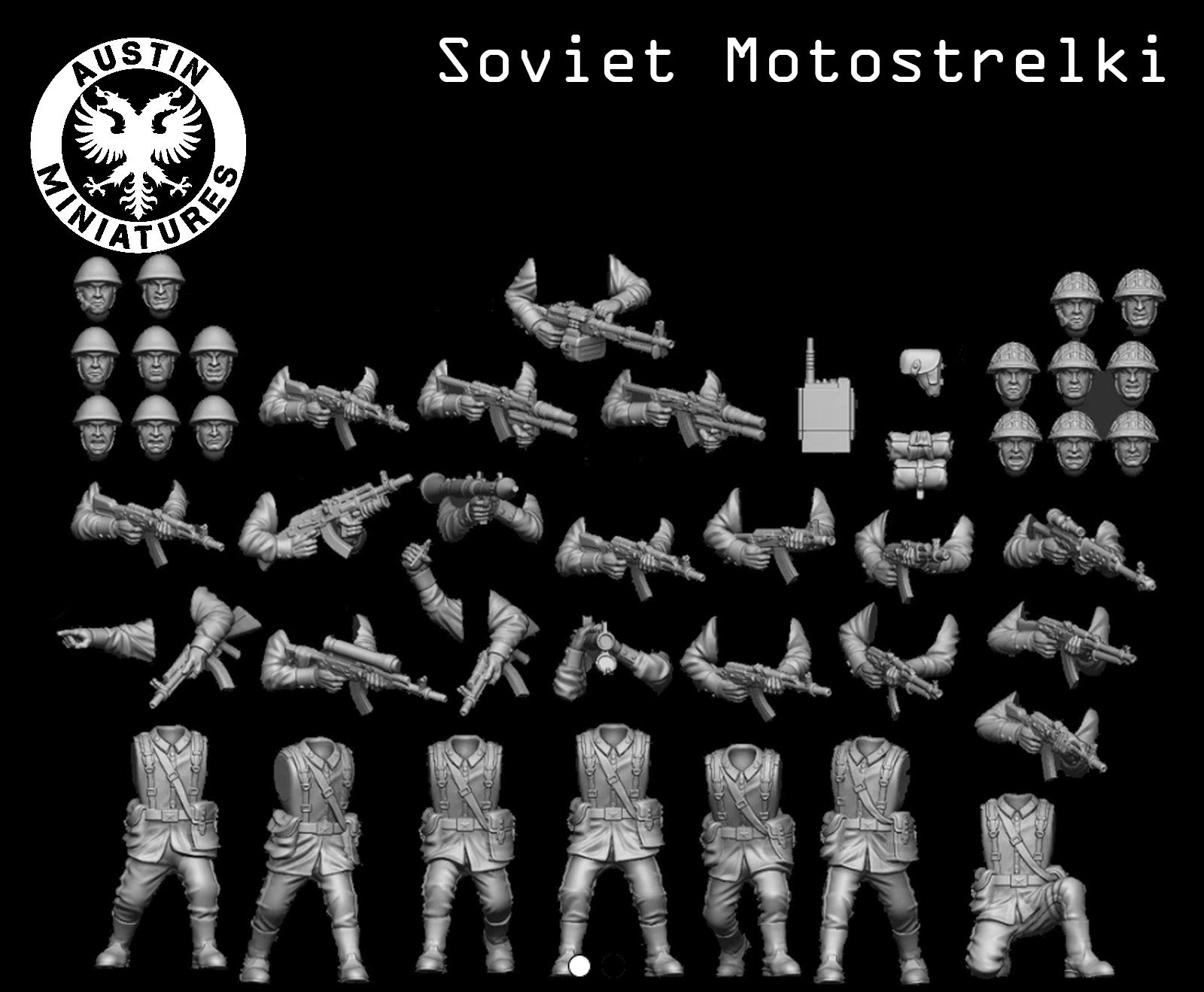 Cold War Soviet Motostrelki Squad - 3d Printed Scale Models 1:56 / 28mm - Austin Miniatures