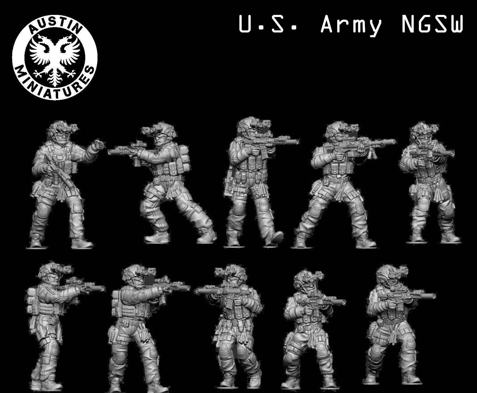 Modern U.S. Army NGSW Squad - 3d Printed Scale Models 1:56 / 28mm - Austin Miniatures