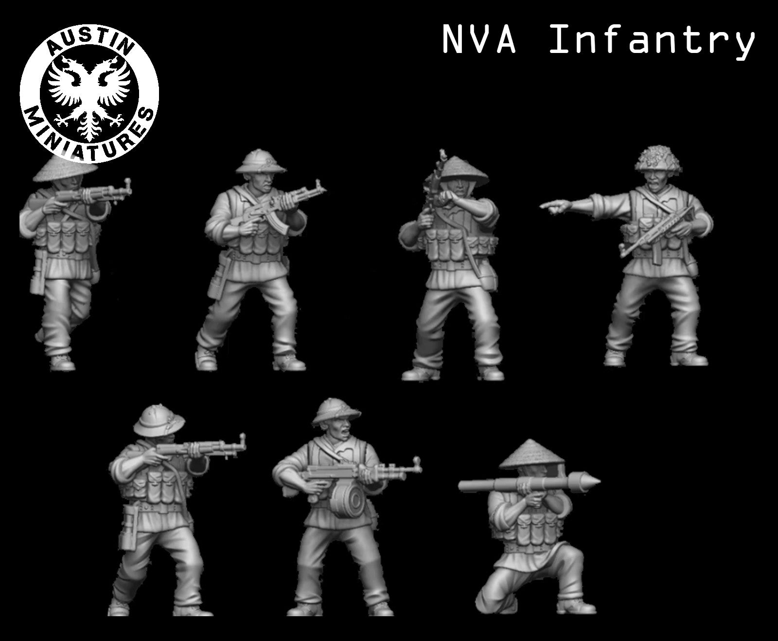 Cold War North Vietnamese Army Squad - 3d Printed Scale Models 1:56 / 28mm - Austin Miniatures