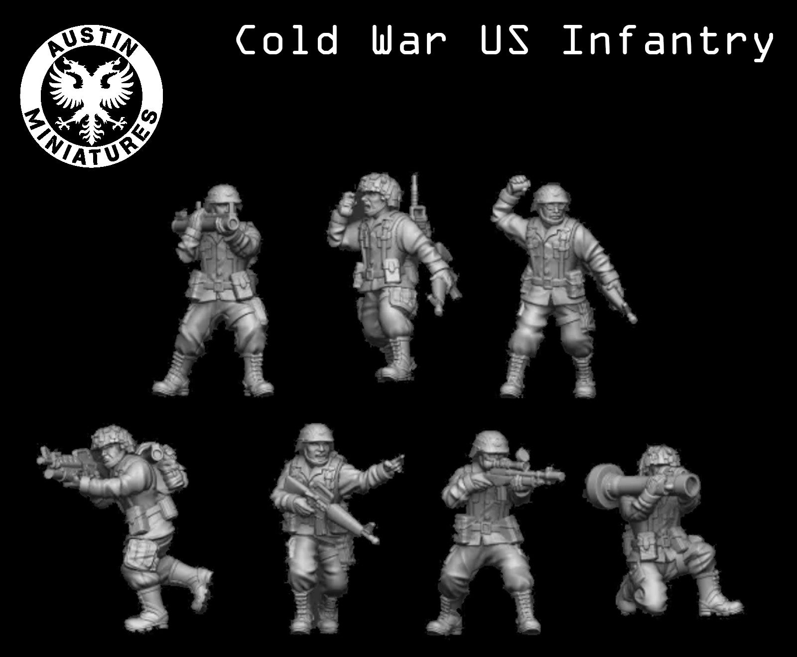 Cold War U.S. Infantry Squad - 3d Printed Scale Models 1:56 / 28mm - Austin Miniatures
