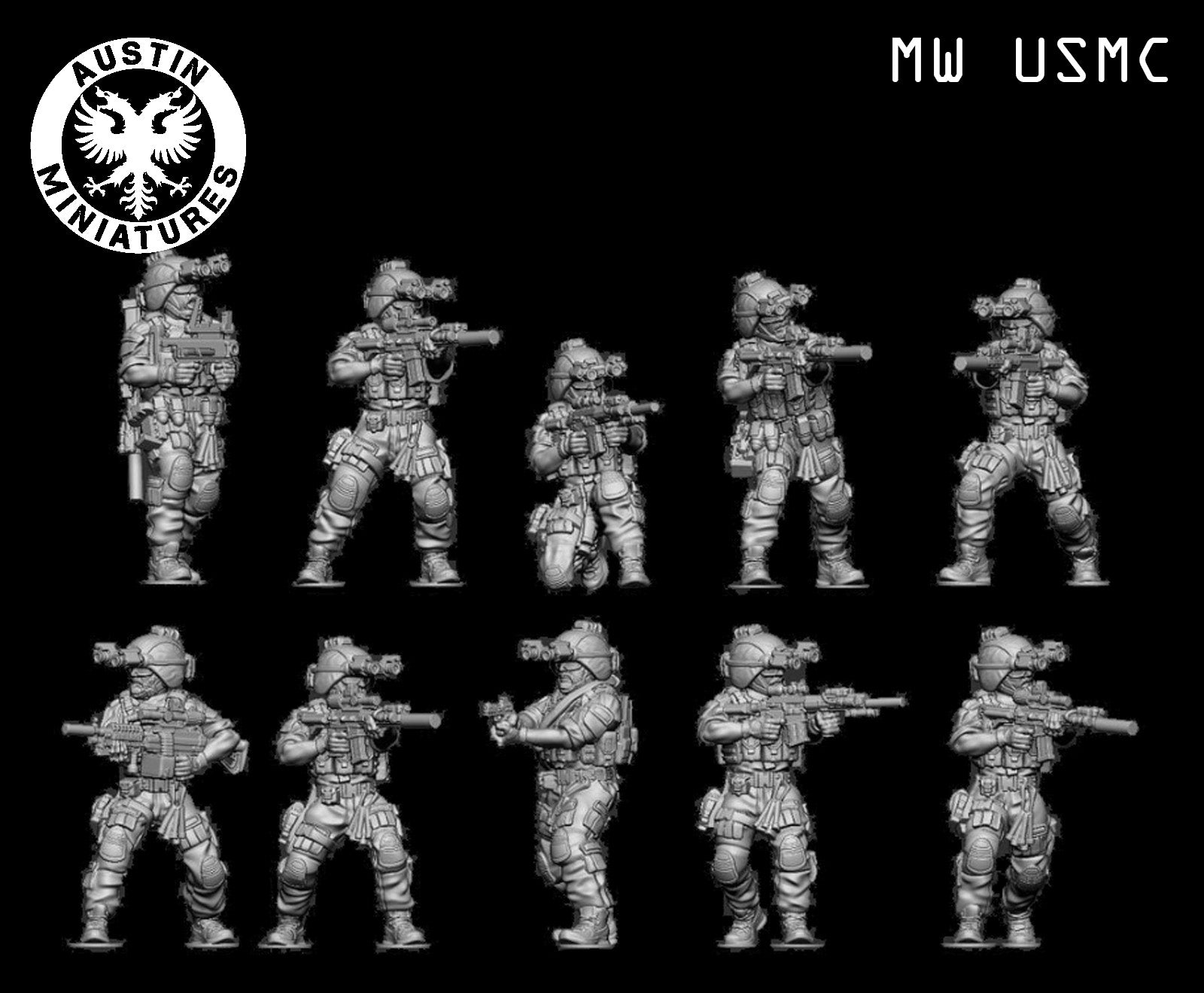 Modern USMC Infantry Squad - 3d Printed Scale Models 1:56 / 28mm - Austin Miniatures