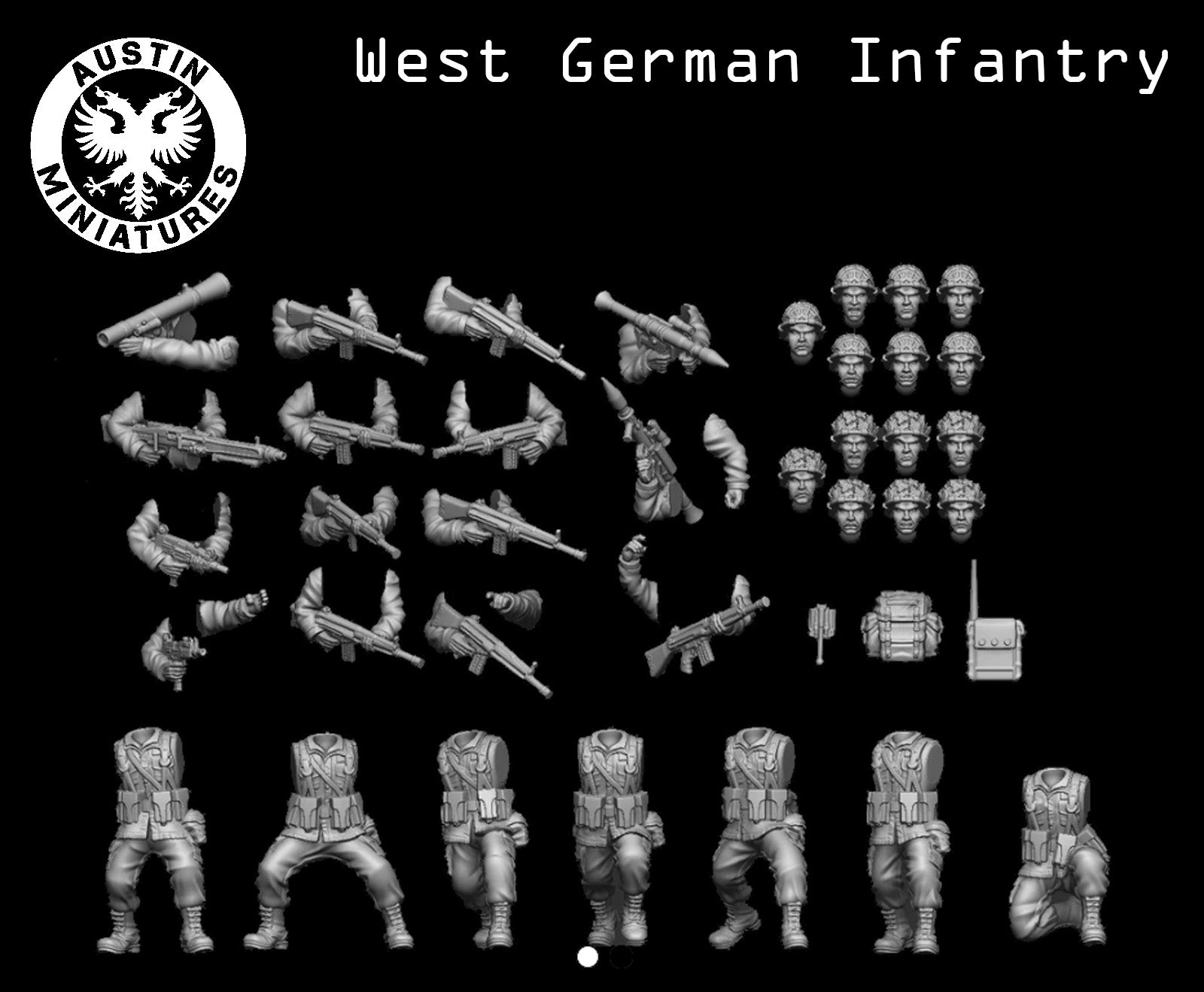 Cold War West German Infantry Squad - 3d Printed Scale Models 1:56 / 28mm - Austin Miniatures