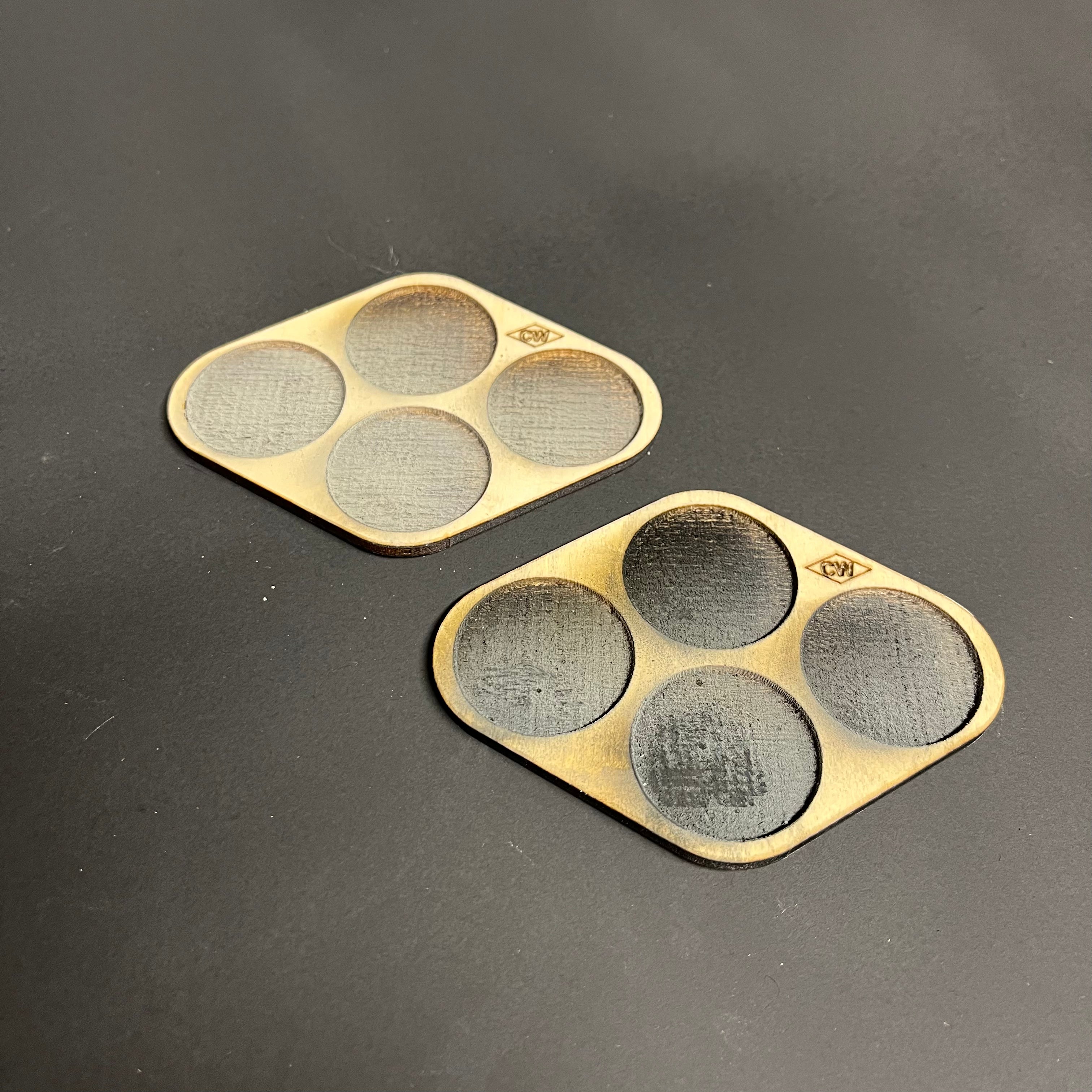 32mm Infantry Movement Trays (2) – Holds 4 (27mm Base) Models Each – Laser Cut 3mm Basswood by COV Werks