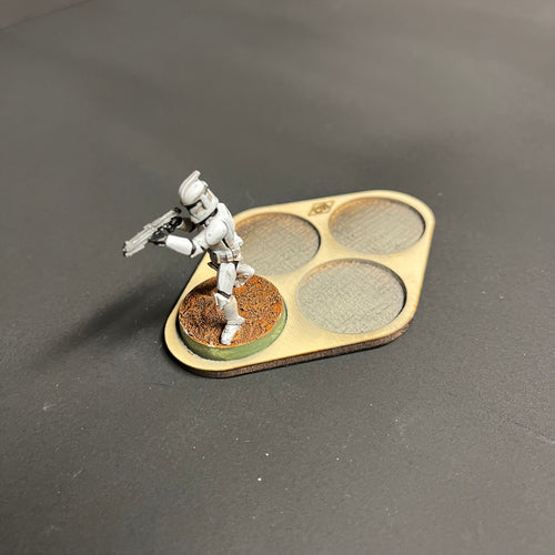 32mm Infantry Movement Trays (2) – Holds 4 (27mm Base) Models Each – Laser Cut 3mm Basswood by COV Werks