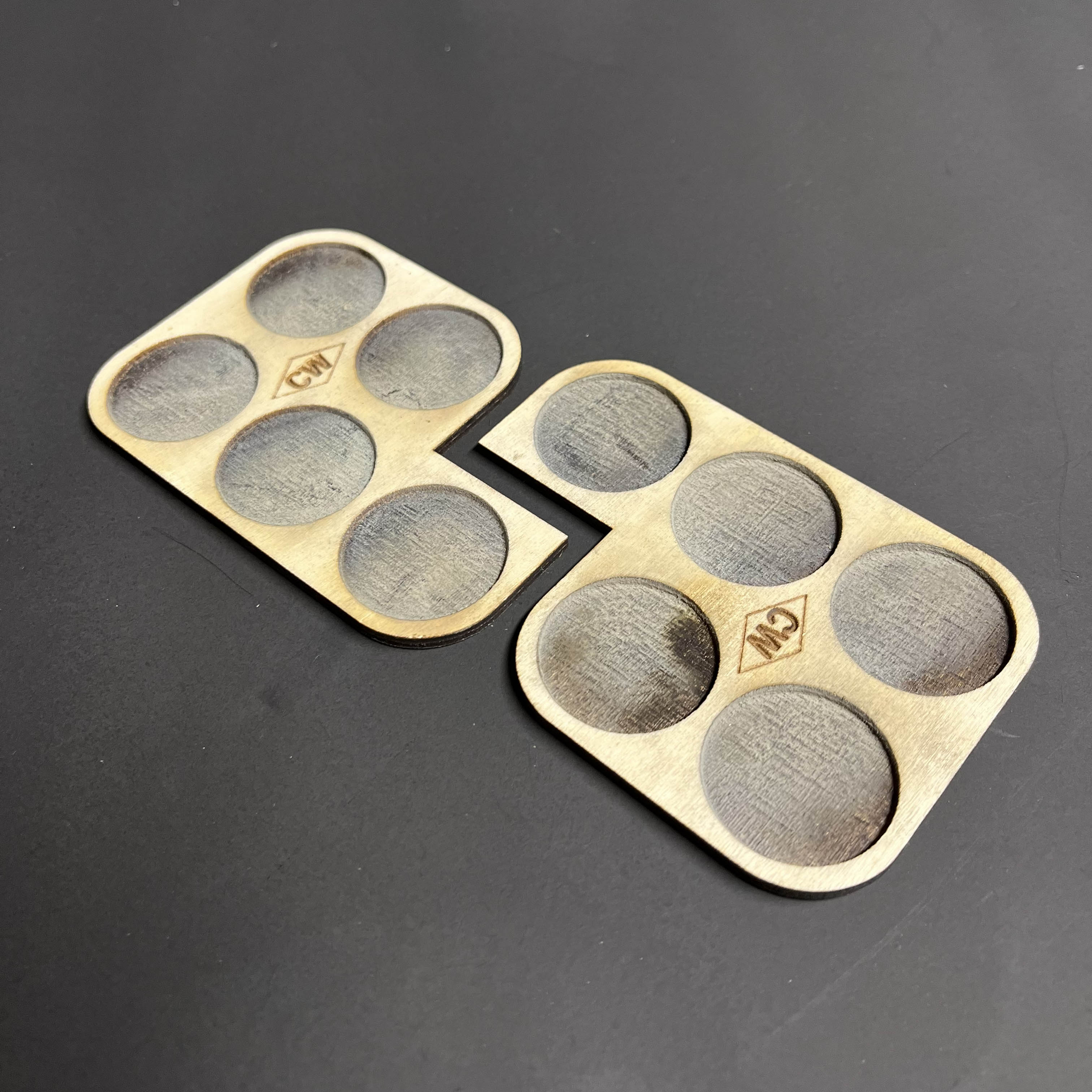 28mm Infantry Movement Trays (2) – Holds 5 (25mm Base) Models Each – Laser Cut 3mm Basswood by COV Werks