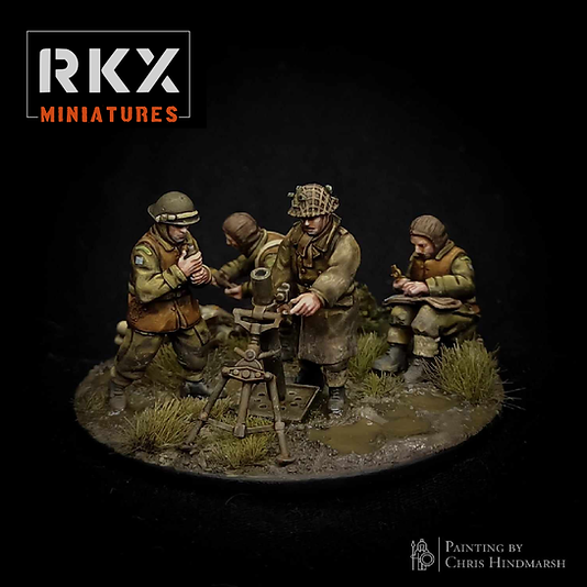 British / Canadian 3" Mortar Team - 3d Printed Scale Models 1:56 / 28mm - RKX Miniatures